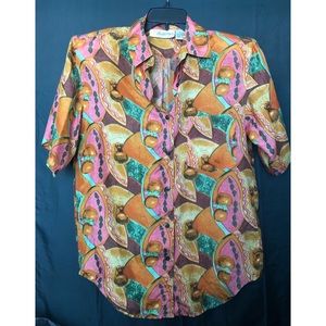 Vintage Orange Print Button Down Shirt